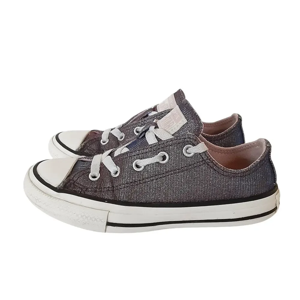 Converse Chuck Taylor All Star Ox Low Top Sneakers Kids Shimmer Purple Girl 13.5